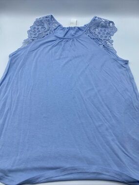 Lace Crochet Sleeveless Tank Top Casual Basic Blue Flowy Indie XS Extra Small